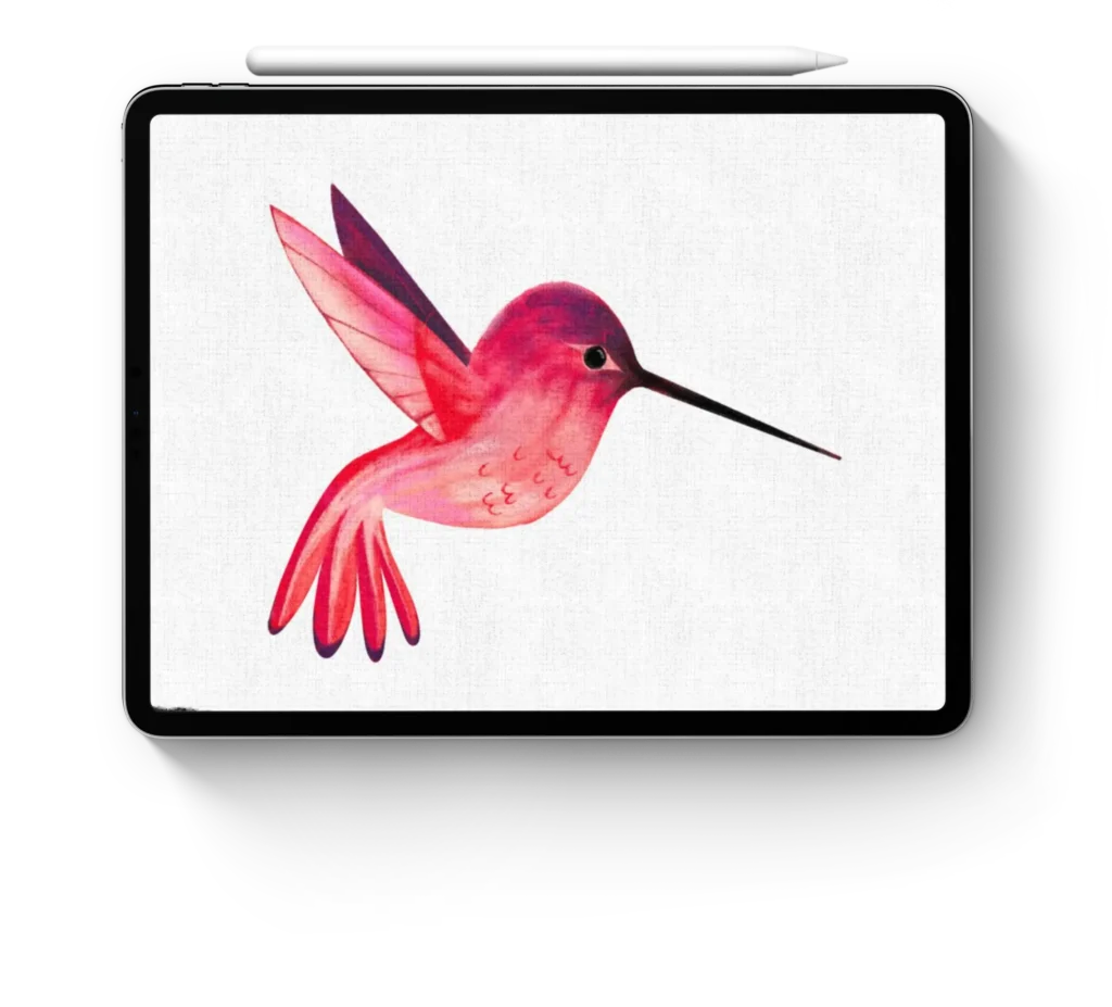 Mockup en iPad de colibrí